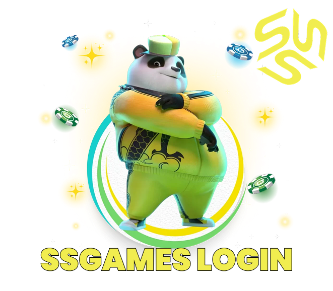 Mascote oficial da SSGAMES com o texto SSGAMES LOGIN em destaque