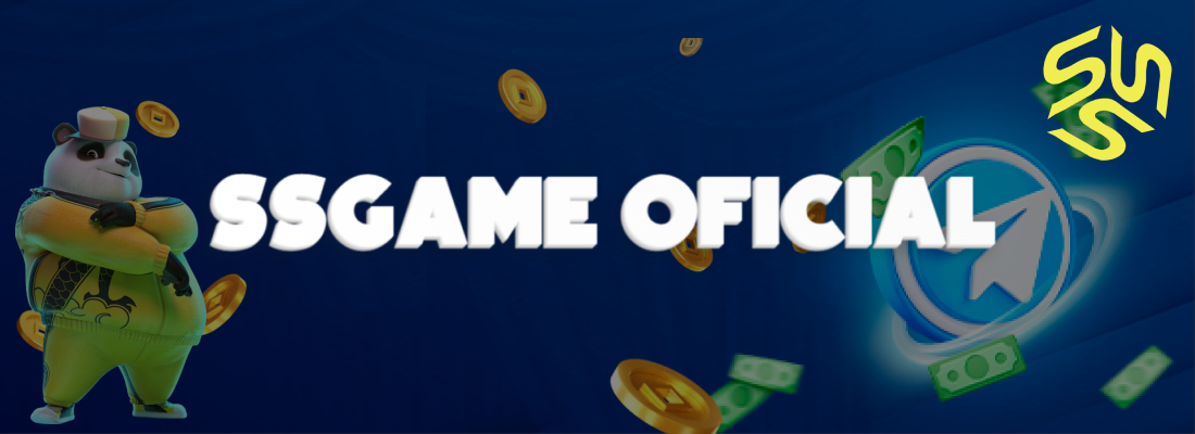 Imagem com fundo azul e mascote oficial da SSGAME com o texto SSGAME OFICIAL