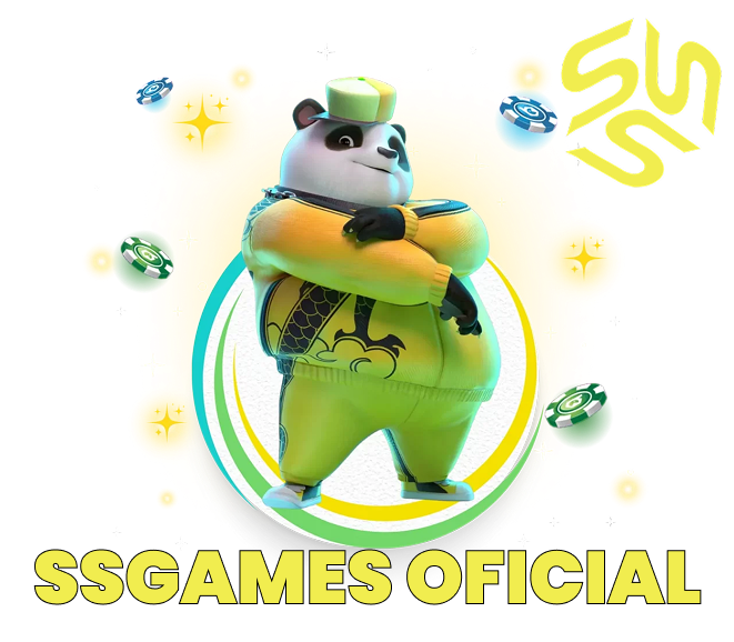 Imagem oficial do mascote da SSGAMES com o texto SSGAMES OFICIAL em destaque