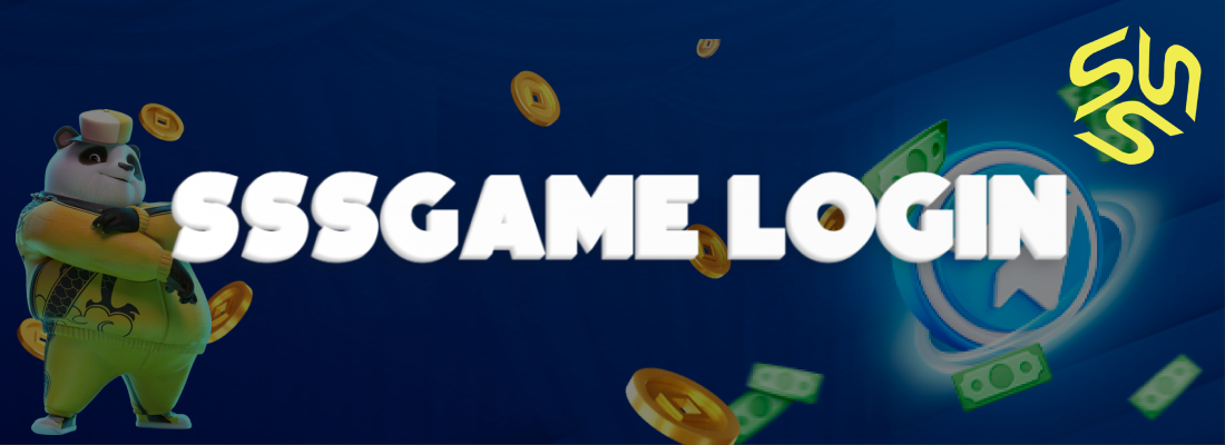 Imagem com fundo azul e mascote oficial da SSSGAME com o texto SSSGAME LOGIN