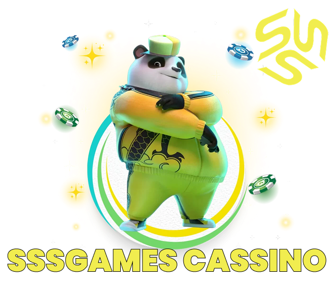 Imagem do mascote oficial da SSSGAMES com o texto SSSGAMES OFICIAL CASSINO