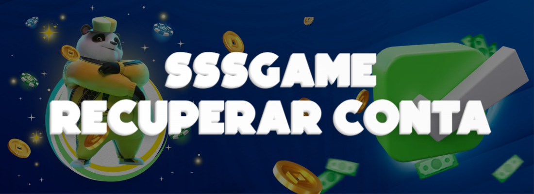 Imagem azul com moedas de ouro, selo 3D verde “Verificado”, mascote oficial da SSSGAME e texto "SSSGAME RECUPERAR CONTA"