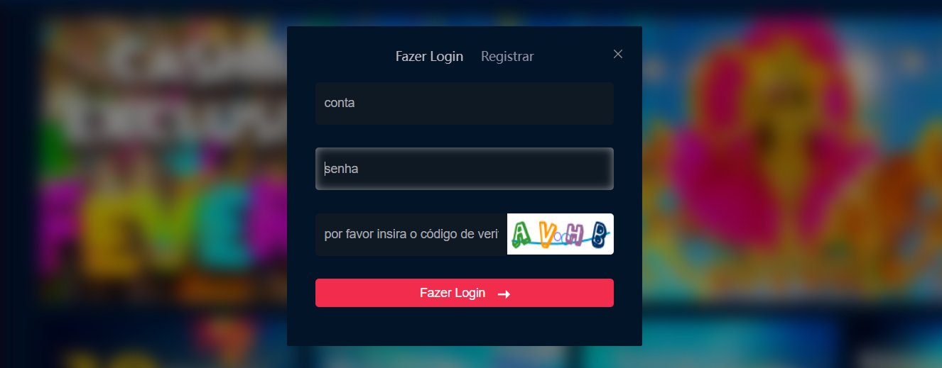 Interface da página de login da plataforma SSSGAME