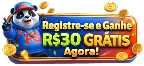 Mascote panda da SSSGAME com botão de registro oferecendo R$30 grátis para novos usuários