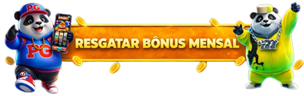 Mascote panda feliz da SSSGAME com texto Resgatar bônus mensal